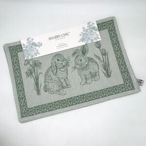 Set of 4 Shabby Chic Annalise Green Bunny Jacquard Easter Placemats NEW